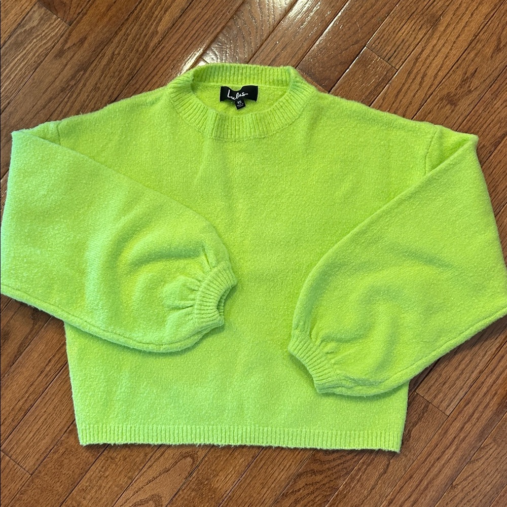 Lulu's Bright Neon Green Crew Neck Sweater